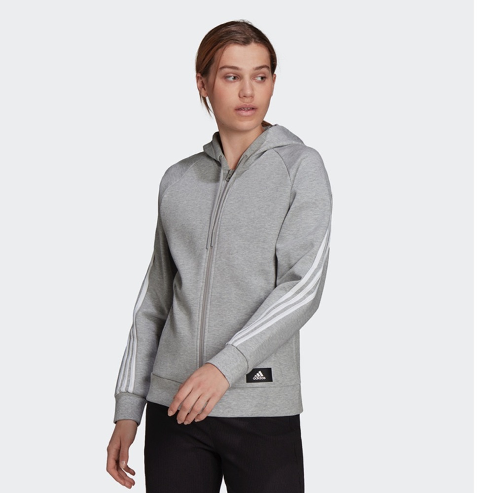 Adidas Future Icons 3 Stripes Hooded Track Jacket Gray Size Large